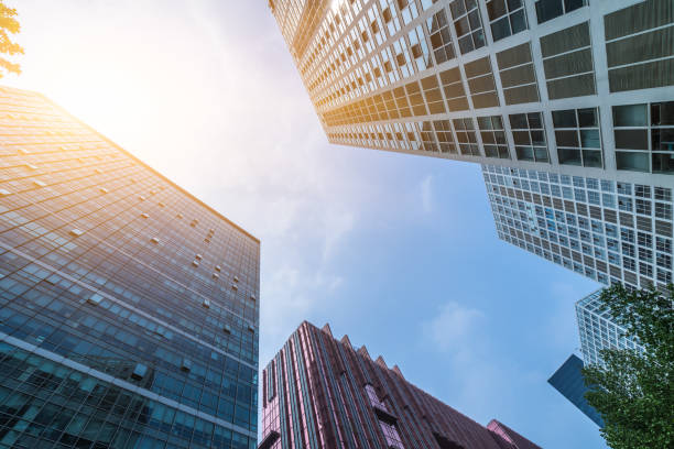 istock Low angle view of modern metallic skyscrapers 1476028016