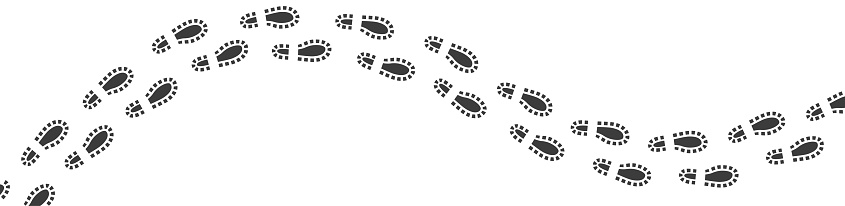 Footprint. Footprints shoe sole tracking path. Shoe steps. Vector isolated illustration.