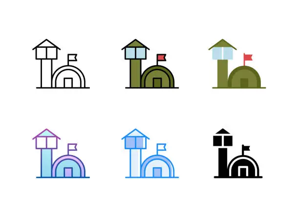 Vector illustration of Military base icon. 6 Different styles. Editable stroke.