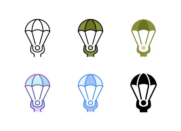 Vector illustration of Paratrooper icon. 6 Different styles. Editable stroke.