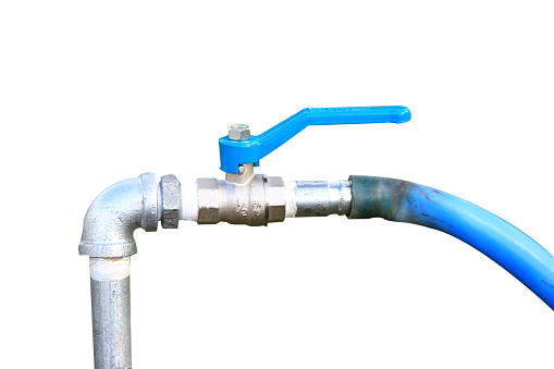 Blue hose faucet. It is enabled to water the plants isolated on white background with clipping path.Selection focus.