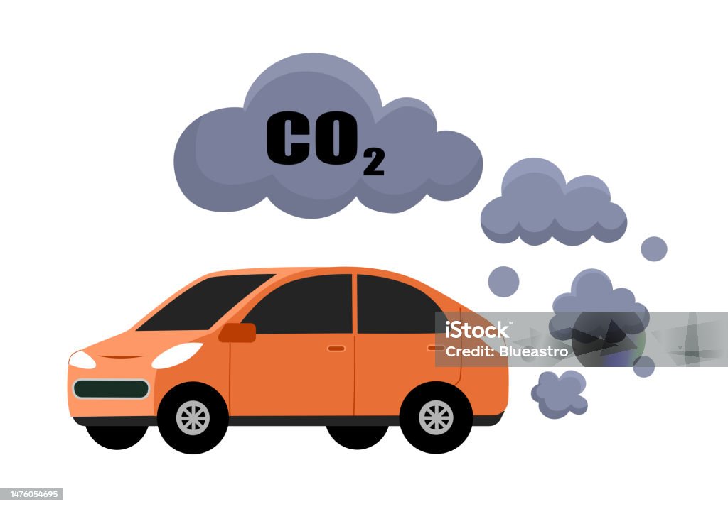 Per Diminuire L'inquinamento Dell'aria Provocato Dai Veicoli Fumi Di Scarico Auto Con Co2 In Design Piatto Su Sfondo Bianco