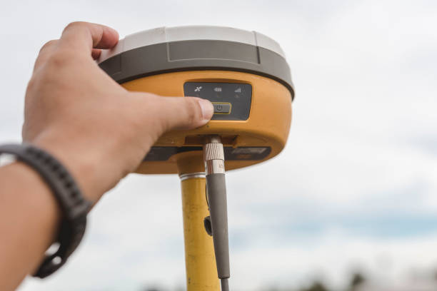Surveyor equipment GPS system. Surveyor engineering with surveying equipment