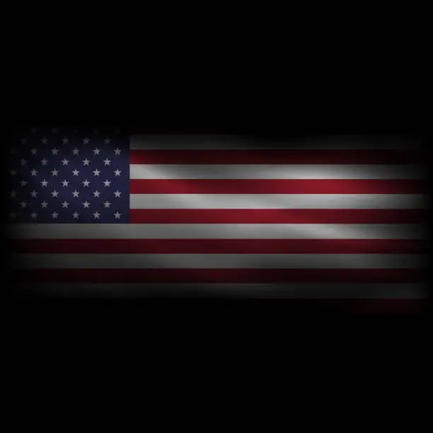 Vector illustration of USA waving flag black mesh