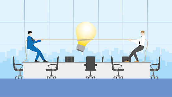 Competing Pulls Business Idea Competition Concept Boss Vs Employee Businessmen Pull A ...