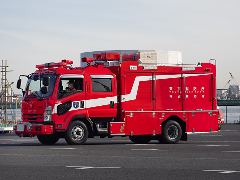Fire engine, ambulance. Taken in Koto Ward, Tokyo in January 2023.