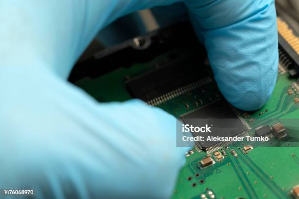 Part Chip Cpu Chip On Motherboard With Microcircuits And Other Computer Parts ...