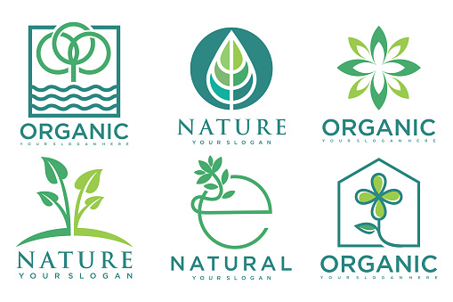 Set of modern natural and organic products logo templates and icons