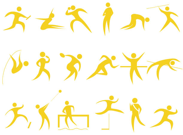 ilustraciones, imágenes clip art, dibujos animados e iconos de stock de icono de atletismo - atleta atletismo