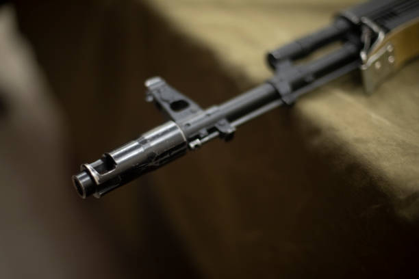 istock Barrel of machine gun. Russian weapons. Muzzle of firearm. 1476078072