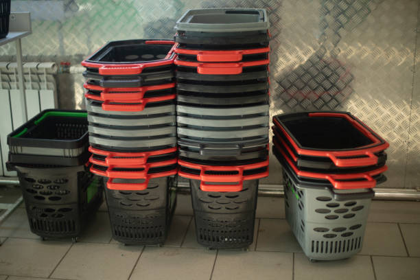 istock Store details. Grocery baskets are nested in each other. 1476078123