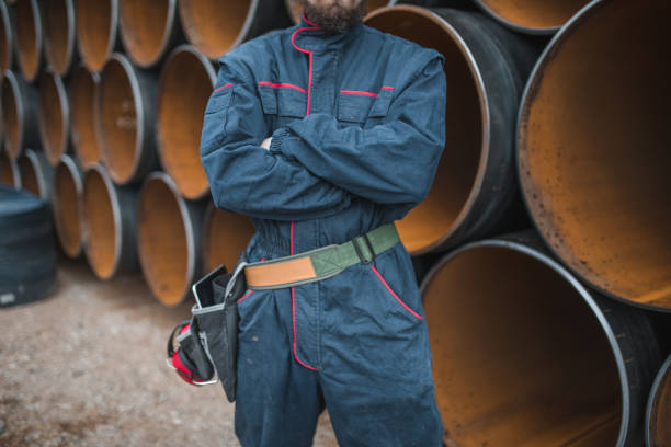 Photo of doubtful retired foreman look empty space decide tool advertisement isolated on vibrant color background.