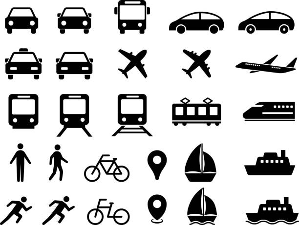 ilustrații de stoc cu set de pictograme de trafic - tren
