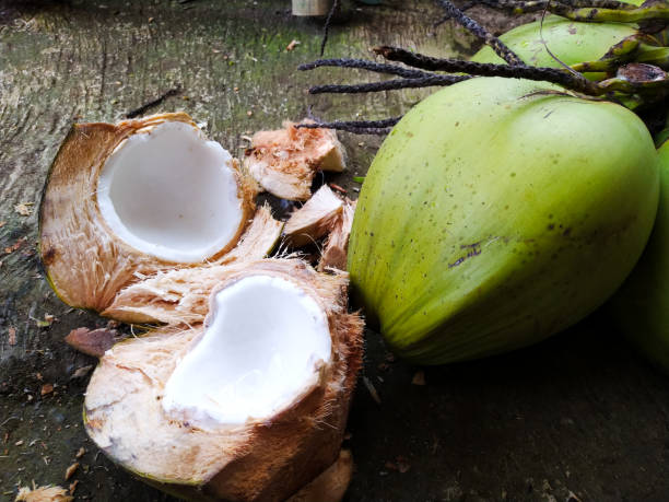istock A young green coconut that has been split and one that is still intact next to it 1476086338