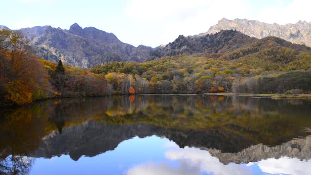 Beautiful Reflection of Autumn Landscape on Pond: Kagami-ike, Nagano Prefecture