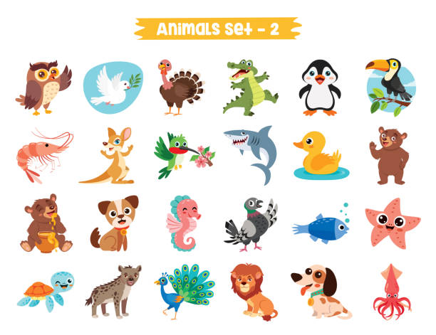 Set Of Cute Cartoon Animals Set Of Cute Cartoon Animals prawn animal stock illustrations
