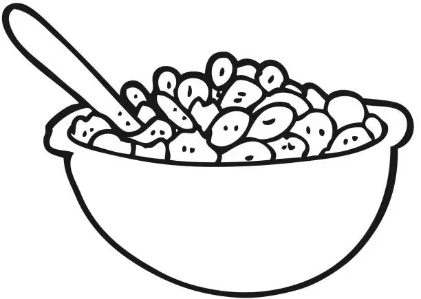 Vector illustration of freehand drawn black and white cartoon bowl of cereal