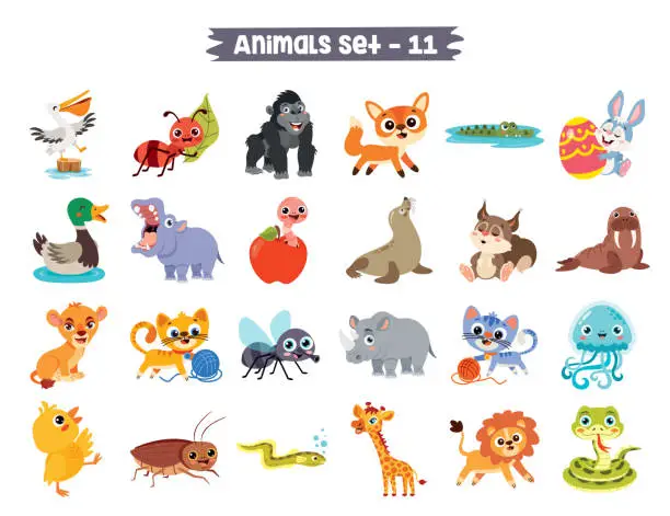 Vector illustration of Set Of Cute Cartoon Animals