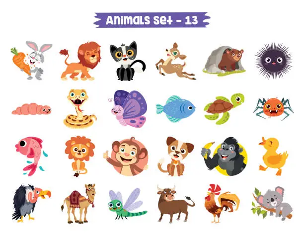 Vector illustration of Set Of Cute Cartoon Animals