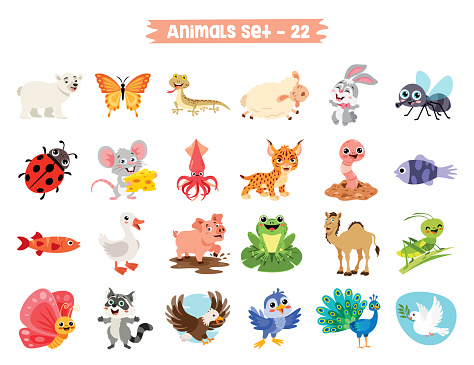 Set Of Cute Cartoon Animals