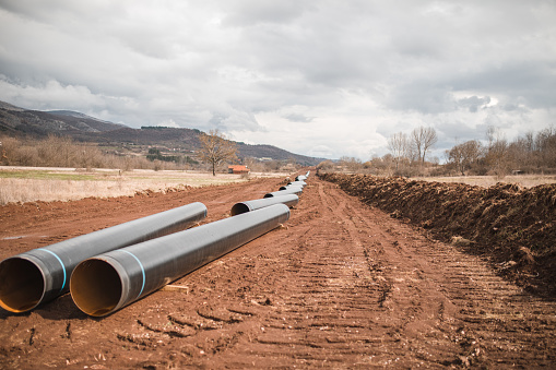 View of pipes in gas pipeline with copy space