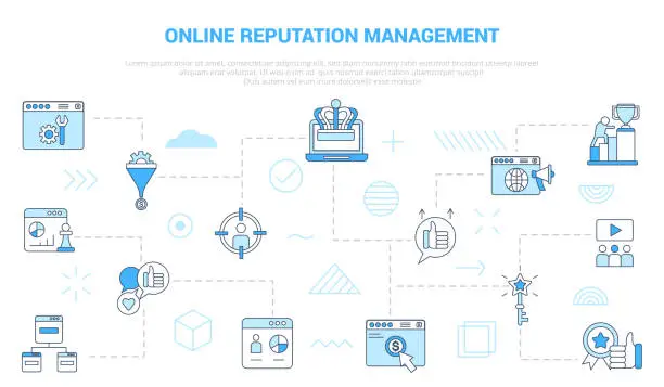 Vector illustration of orm online reputation management concept with icon set template banner with modern blue color style