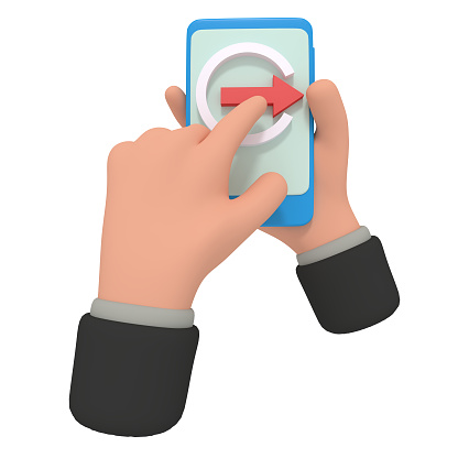 3d illustration of holding mobile phone with logout button on screen