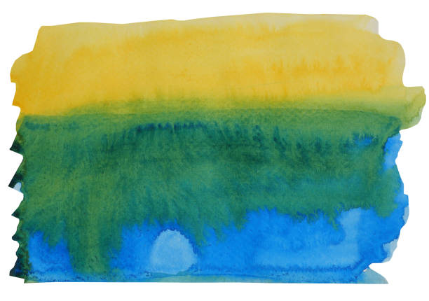 Abstract background and texture pattern blue with yellow and green color flow isolated on white background, Illustration watercolor hand draw and painted on paper