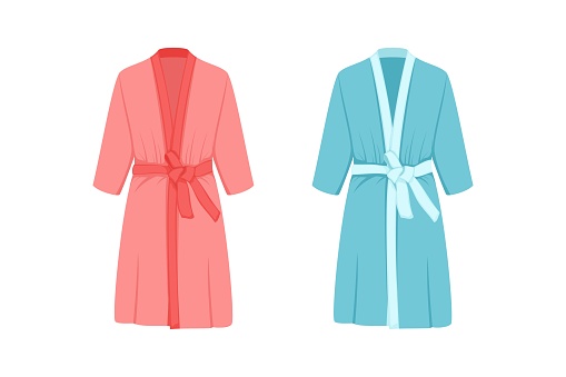 Bathrobe vector isolated on white background. Set of blue and pink bathrobes in cartoon style.