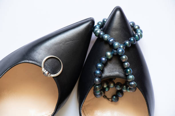 Decorated high-heeled wedding shoes