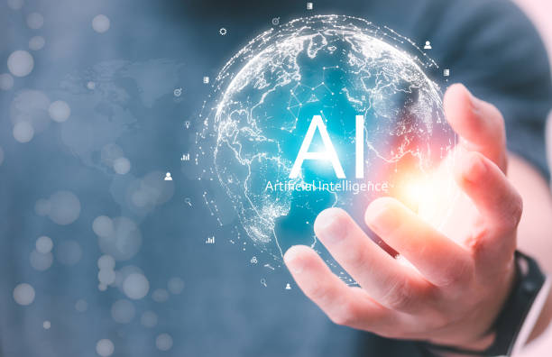 The concept of using digital media, technology, Surfing the world online, males using AI-powered smartphones to command or use social media, remote working concept, working from home via the internet
