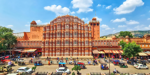 Jaipur, India - 26 September 2022.: Hawa Mahal The Palace of Winds, An UNESCO World heritage. Beautiful architectural feature.