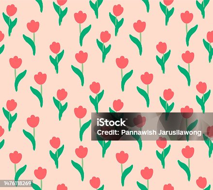 istock Japanese Cute Tulip Vector Seamless Pattern 1476118269