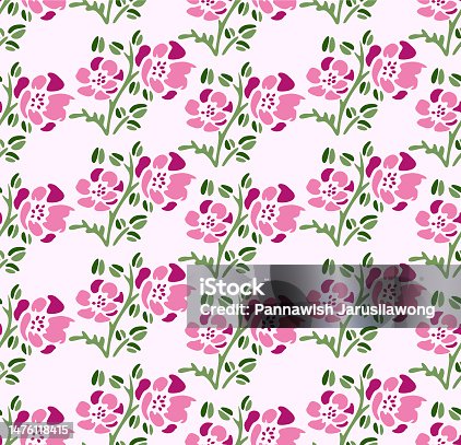 istock Japanese Pretty Flower Motif Vector Seamless Pattern 1476118415