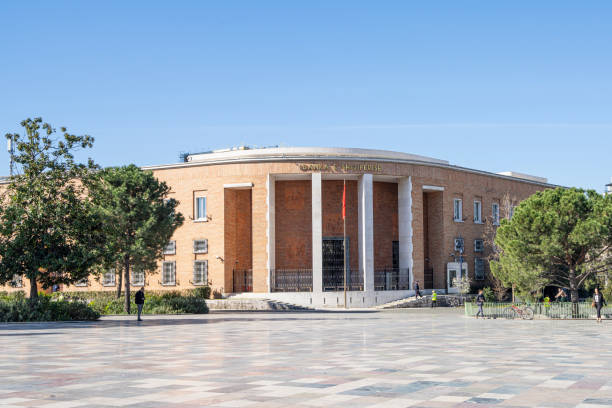 албанский банк central в тиране, албания - national landmark editorial color image horizontal стоковые фото и изображения