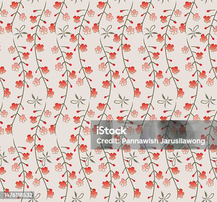 istock Japanese Cherry Blossom Vine Vector Seamless Pattern 1476118532