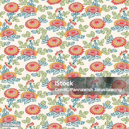 istock Japanese Art Flower Leaf Motif Vector Seamless Pattern 1476118613