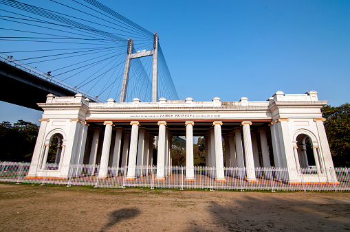 Kolkata, west Bengal ,India 02.13.2023 A memorial in the bank river Ganga in the name of James Princep. James Prinsep, a gifted English scholar his greatest achievement as far as Indian history is concerned was his work on Brahmi, the ancient Indian script that unlocked the story of Emperor Ashoka.