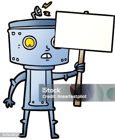 istock cartoon robot with blank sign 1476128125
