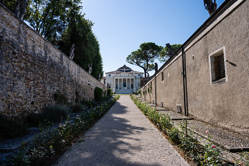Vicenza, Italy - August 13 2022: Villa La Rotonda or Villa Almerico Capra Valmarana  Driveway by Renaissance Architect Andrea Palladio.