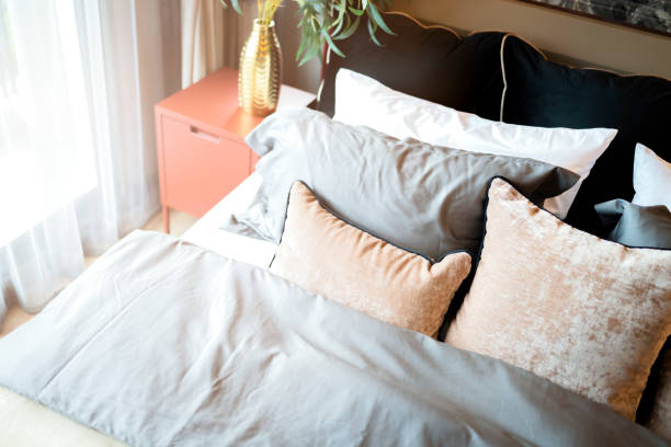 istock bedroom interior design element concept arrange of soft pillows and blanket on the bed in bedroom at apartment showcase interior,bedroom interior with morning light from window home interior ideas 1476129183