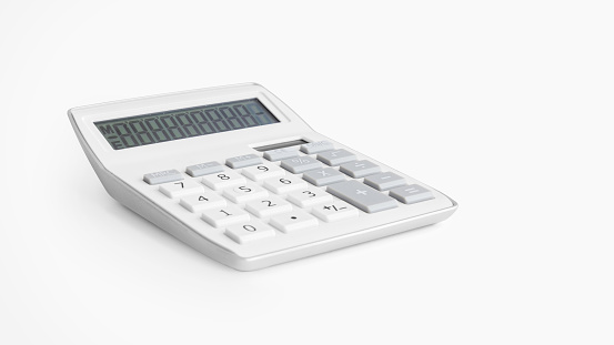 Modern white desk calculator on white background (with clipping path)