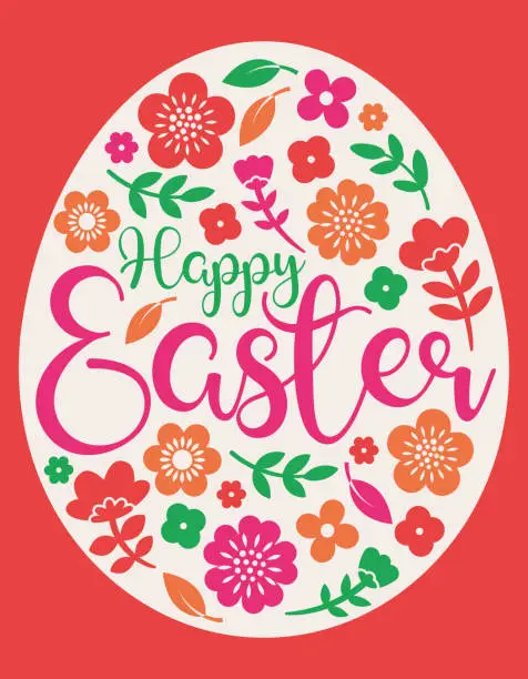 Vector illustration of Happy Easter Floral Egg Greeting Card - v3
