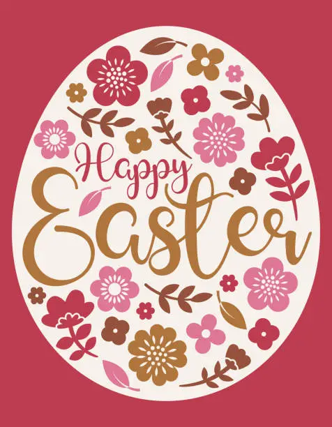 Vector illustration of Happy Easter Floral Egg Greeting Card - v5