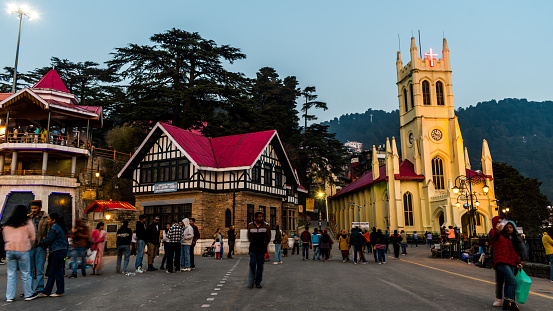 Shimla - 25 March 2023 - The Ridge road is a large open space, located in the center of Shimla, the capital city of Himachal Pradesh, India