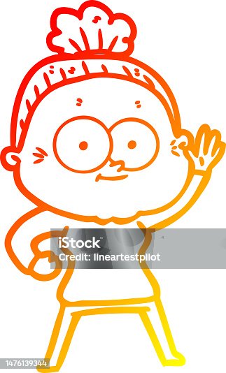 istock warm gradient line drawing of a cartoon happy old woman 1476139344