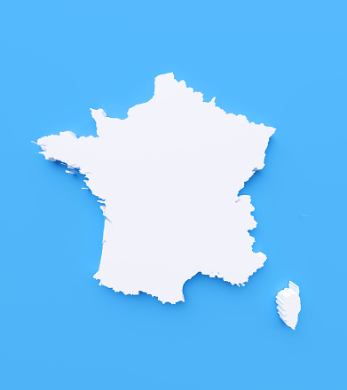 International border of France on blue background. Vertical composition with copy space.