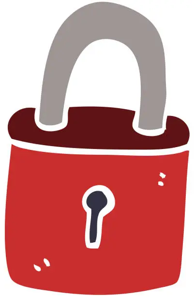 Vector illustration of cartoon doodle locked padlock