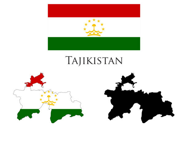 타지키스탄 국기와 지도 그림 벡터 - tajik flag stock illustrations