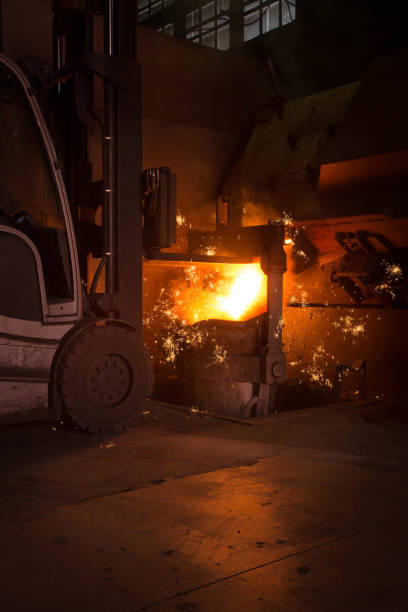 steel mills converter filling materials, closeup of photo